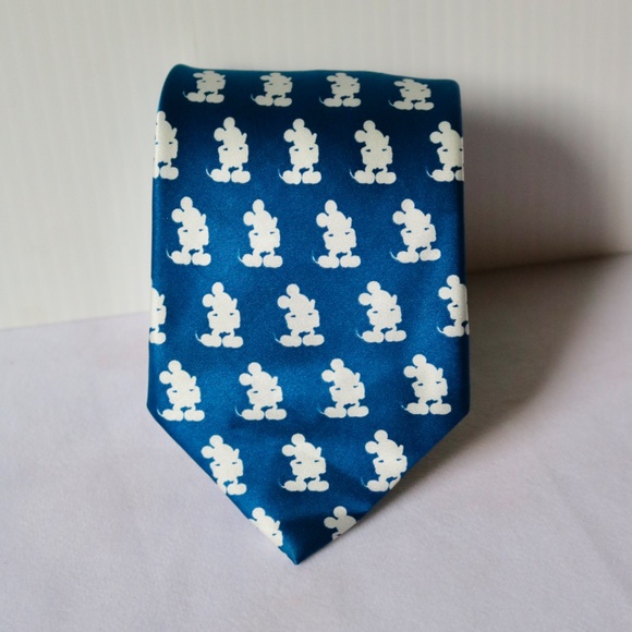 DISNEY Parks 100% Silk Neck Tie Blue Mickey Mouse Collectible Mens Formal - Picture 8 of 8